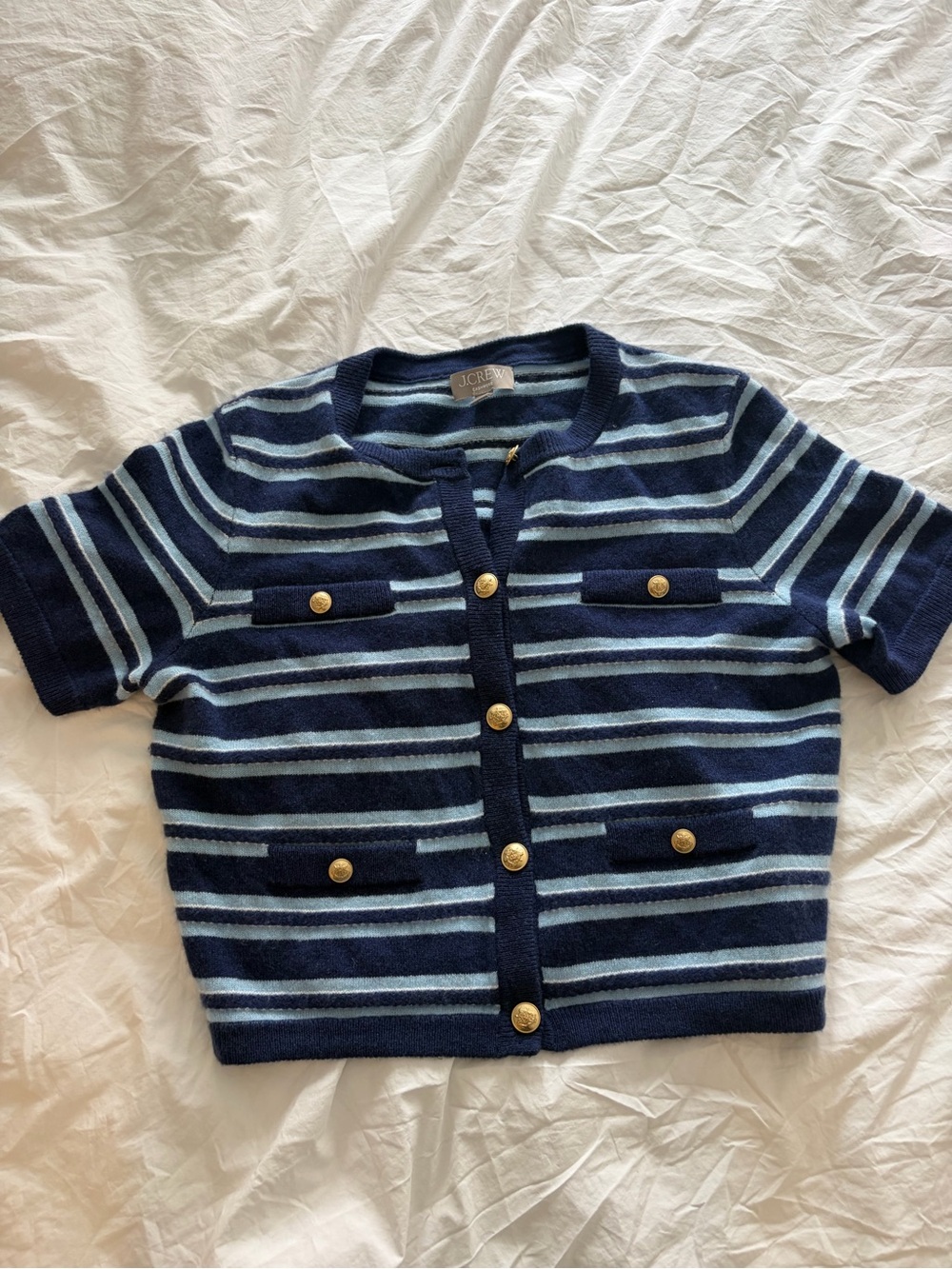J. Crew Navy & Light Blue Striped Short-Sleeve Cardigan